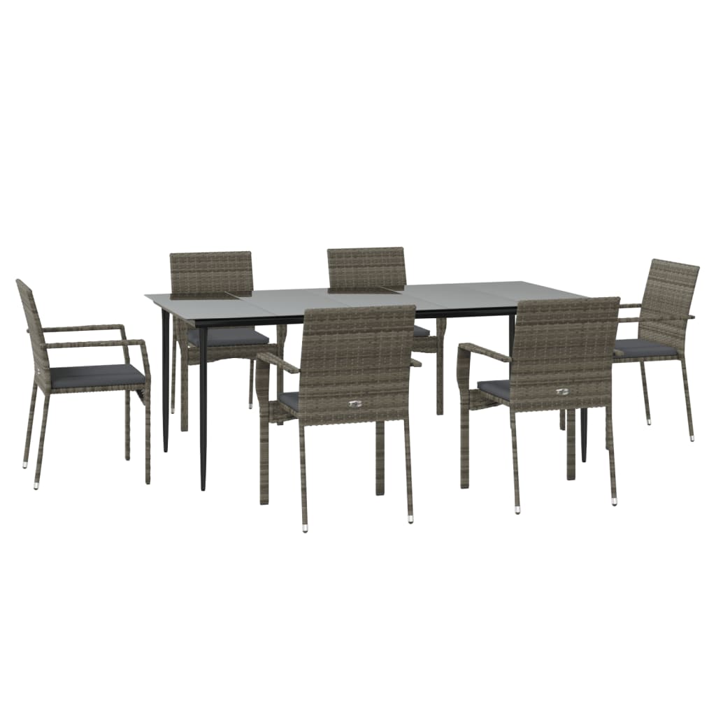 vidaXL Ensemble à manger jardin et coussins 7 pcs Noir et gris Rotin