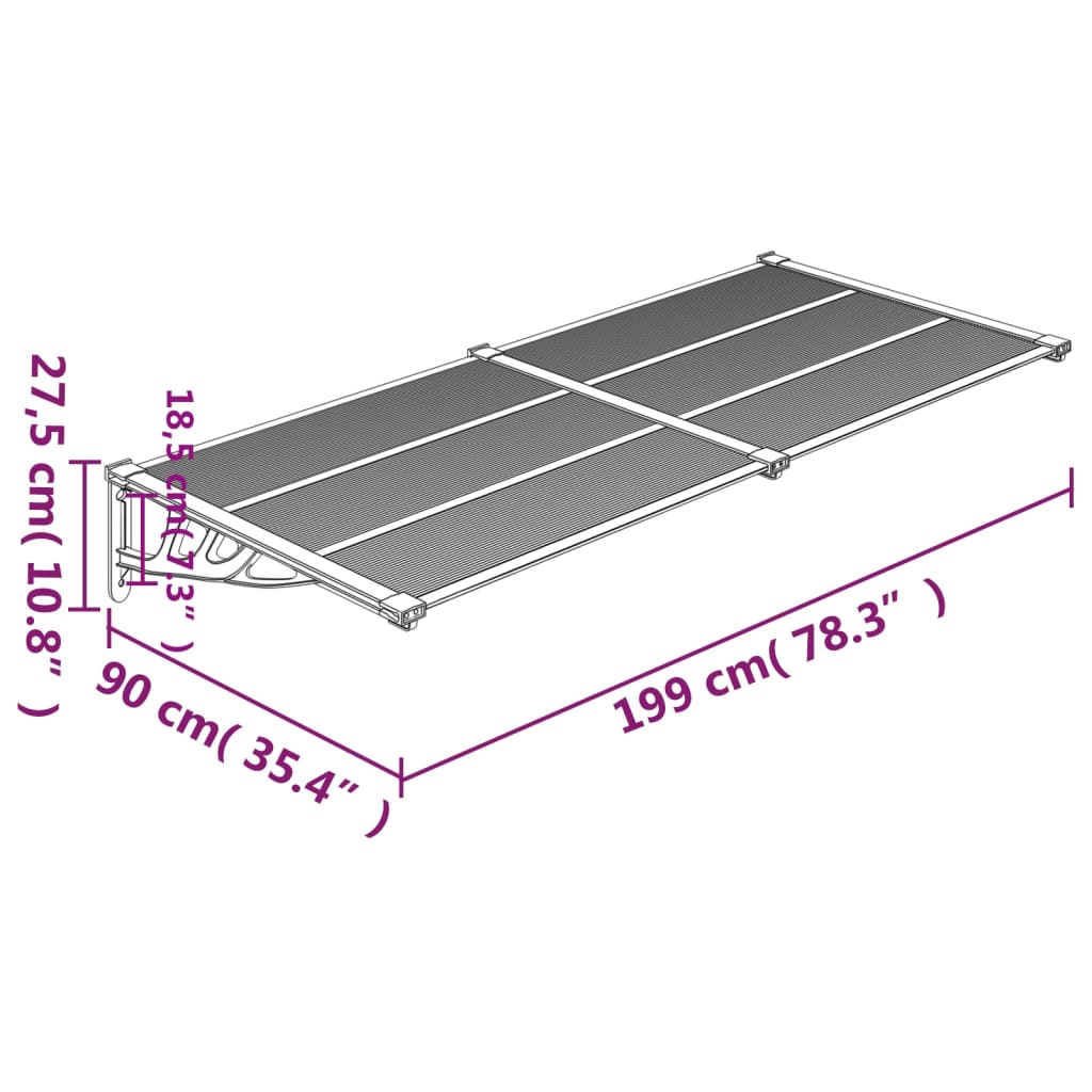 vidaXL Auvent de porte Gris et transparent 199x90 cm Polycarbonate