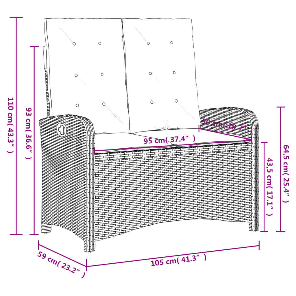 vidaXL Banc inclinable de jardin avec coussins gris résine tressée