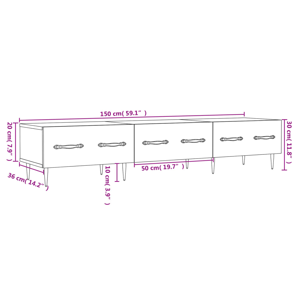 vidaXL Meuble TV chêne fumé 150x36x30 cm bois d'ingénierie