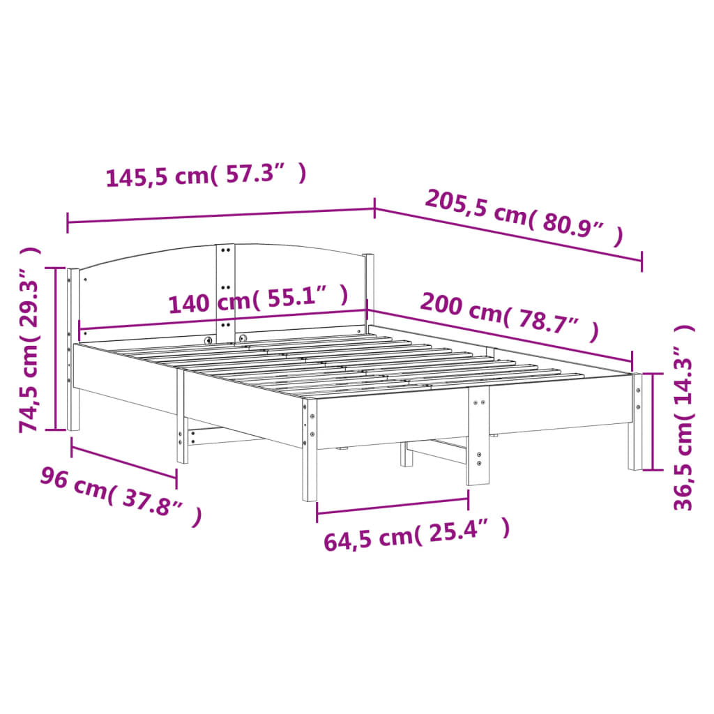 vidaXL Cadre de lit sans matelas cire marron 140x200cm bois pin massif