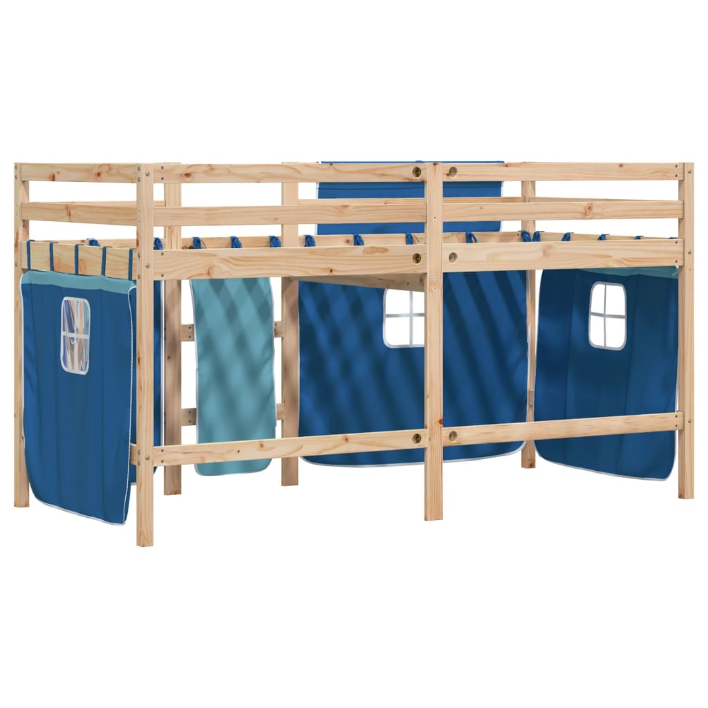 vidaXL Lit mezzanine enfants et rideaux bleu 80x200cm bois pin massif