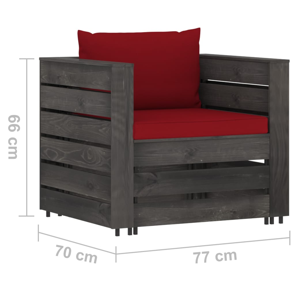 vidaXL Salon de jardin 7 pcs avec coussins Bois imprégné de gris