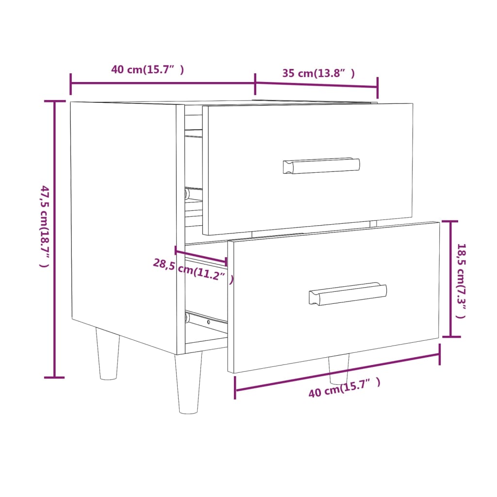 vidaXL Table de chevet Blanc 40x35x47,5 cm