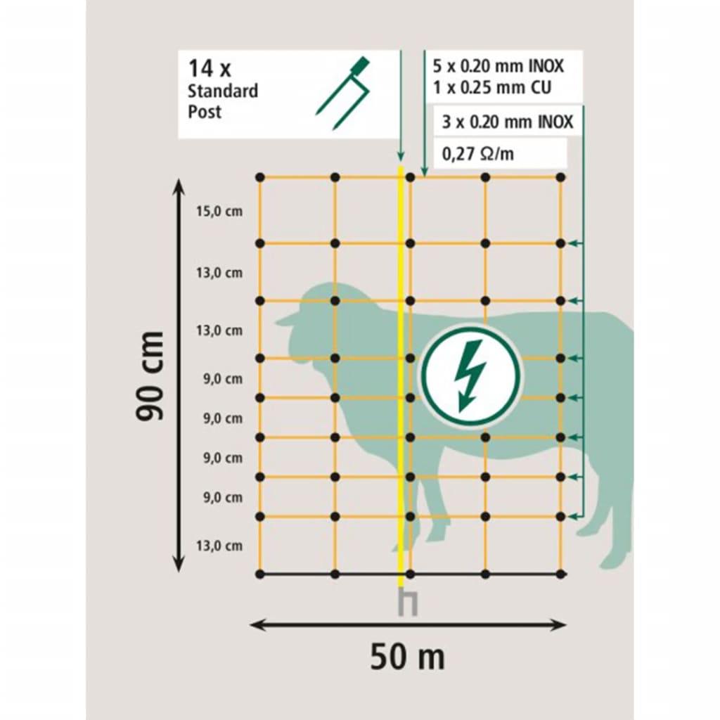 Neutral Filet électrifié pour moutons OviNet 90 cm Orange