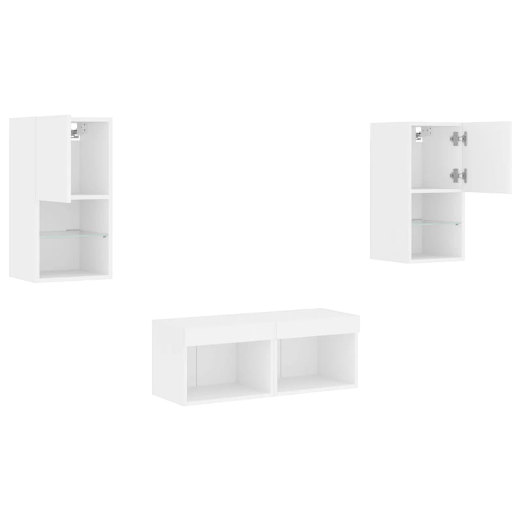 vidaXL Meuble TV muraux 4 pcs avec lumières LED blanc