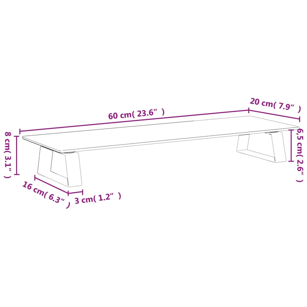 vidaXL Support de moniteur blanc 60x20x8 cm verre trempé et métal