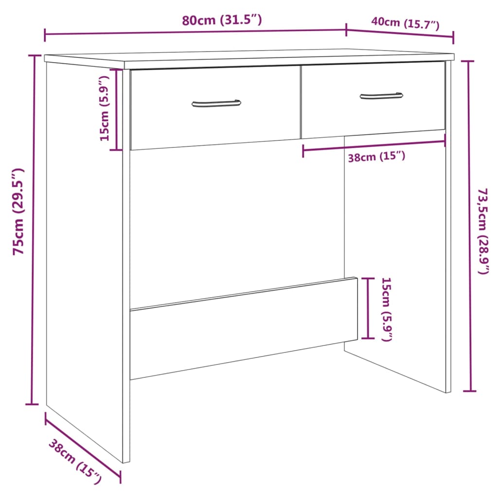 vidaXL Bureau Sonoma gris 80x40x75 cm Bois d'ingénierie