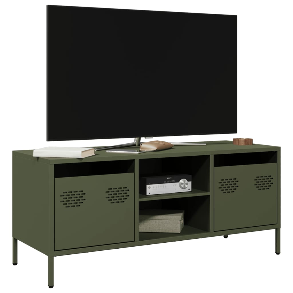 vidaXL Meuble TV vert olive 101,5x39x43,5 cm acier laminé à froid