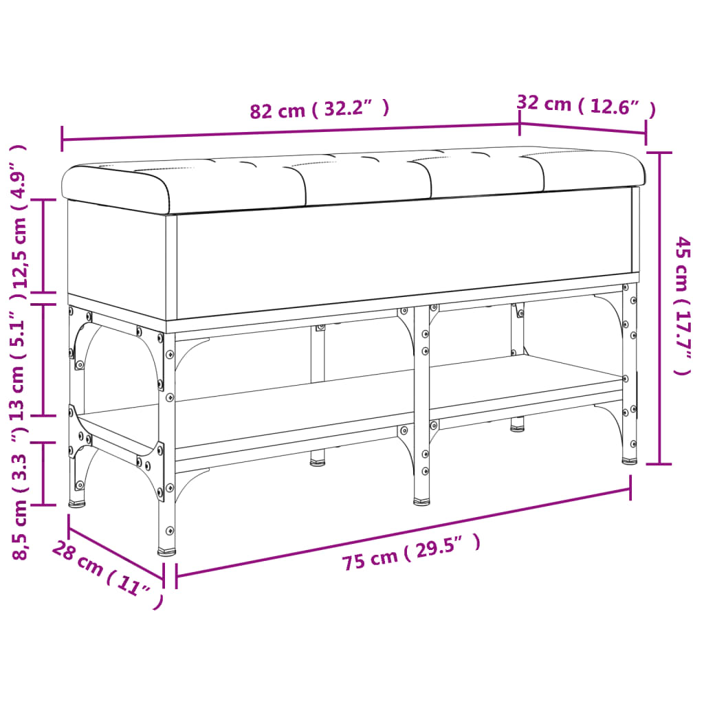 vidaXL Banc à chaussures sonoma gris 82x32x45 cm bois d'ingénierie