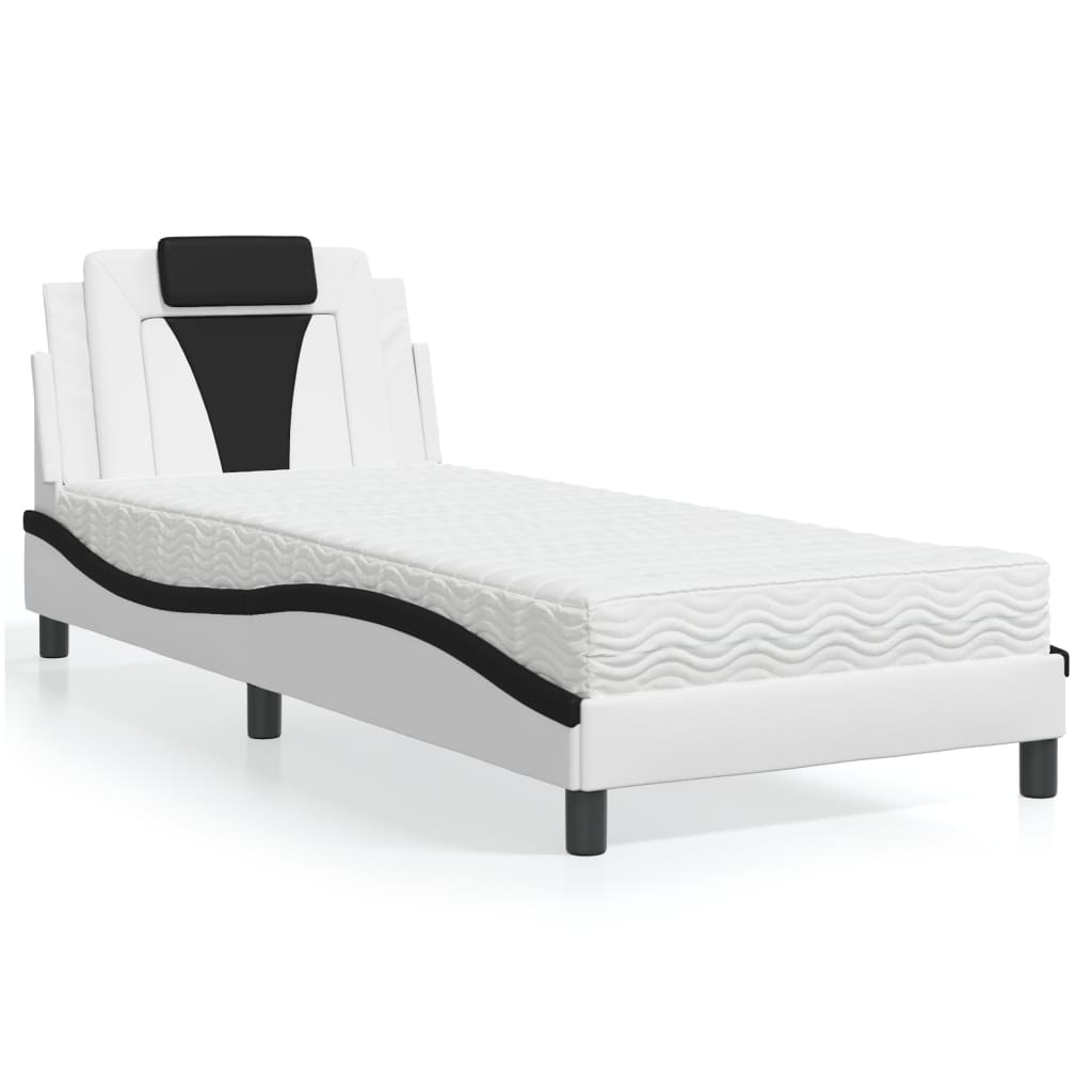 vidaXL Lit avec matelas blanc et noir 80x200 cm similicuir