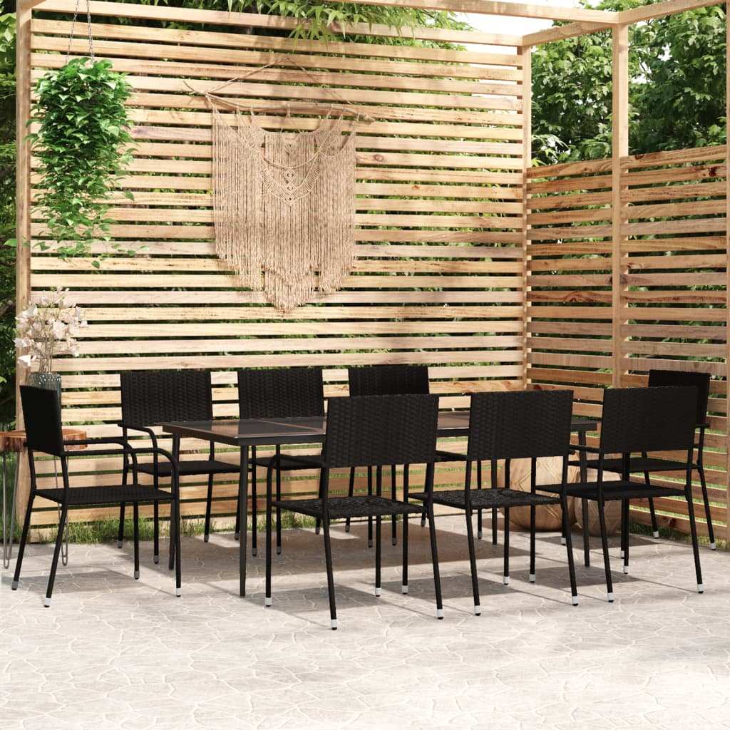 vidaXL Ensemble à manger de jardin 9 pcs Noir