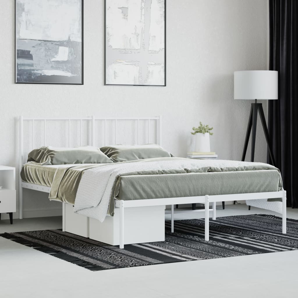 vidaXL Cadre de lit métal sans matelas et tête de lit blanc 135x190 cm