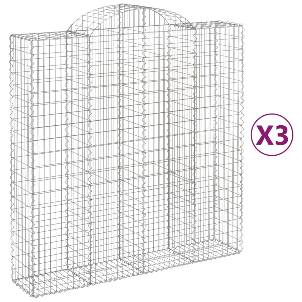 vidaXL Paniers à gabions arqués 3 pcs 200x50x200/220 cm Fer galvanisé