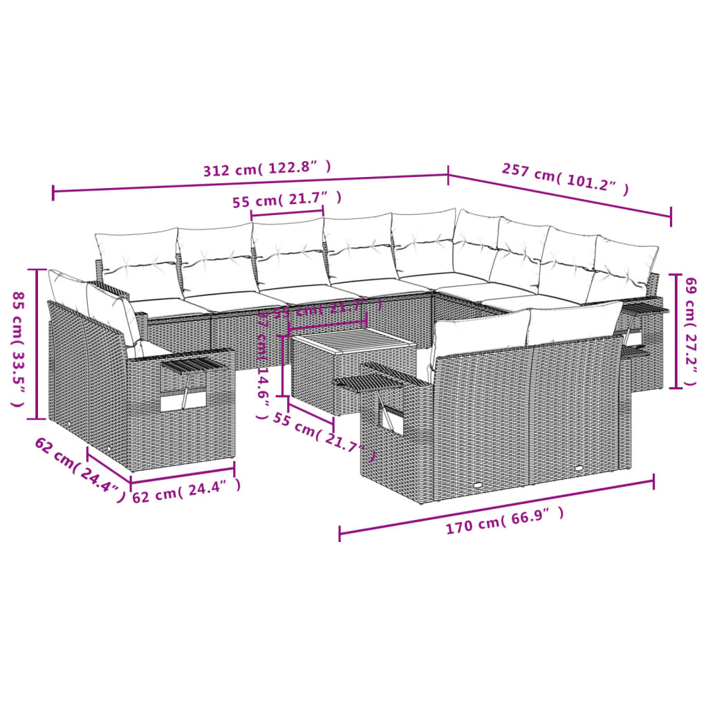 vidaXL Salon de jardin avec coussins 13 pcs noir résine tressée