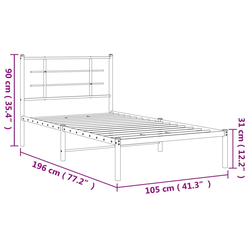 vidaXL Cadre de lit métal sans matelas et tête de lit blanc 100x190 cm