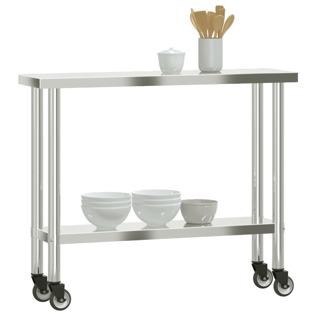 vidaXL Table de travail de cuisine avec roues 110x30x85 cm inox