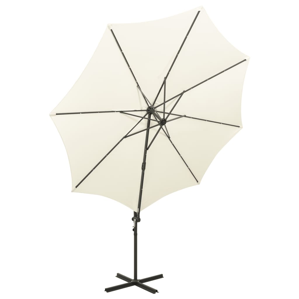 vidaXL Parasol de jardin en porte-à-faux et mât et lumières LED sable