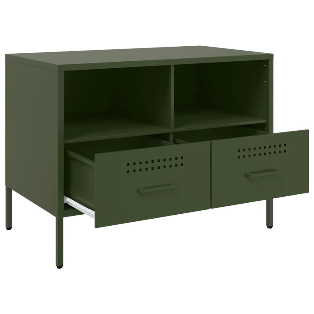 vidaXL Meuble TV vert olive 68x39x50,5 cm acier