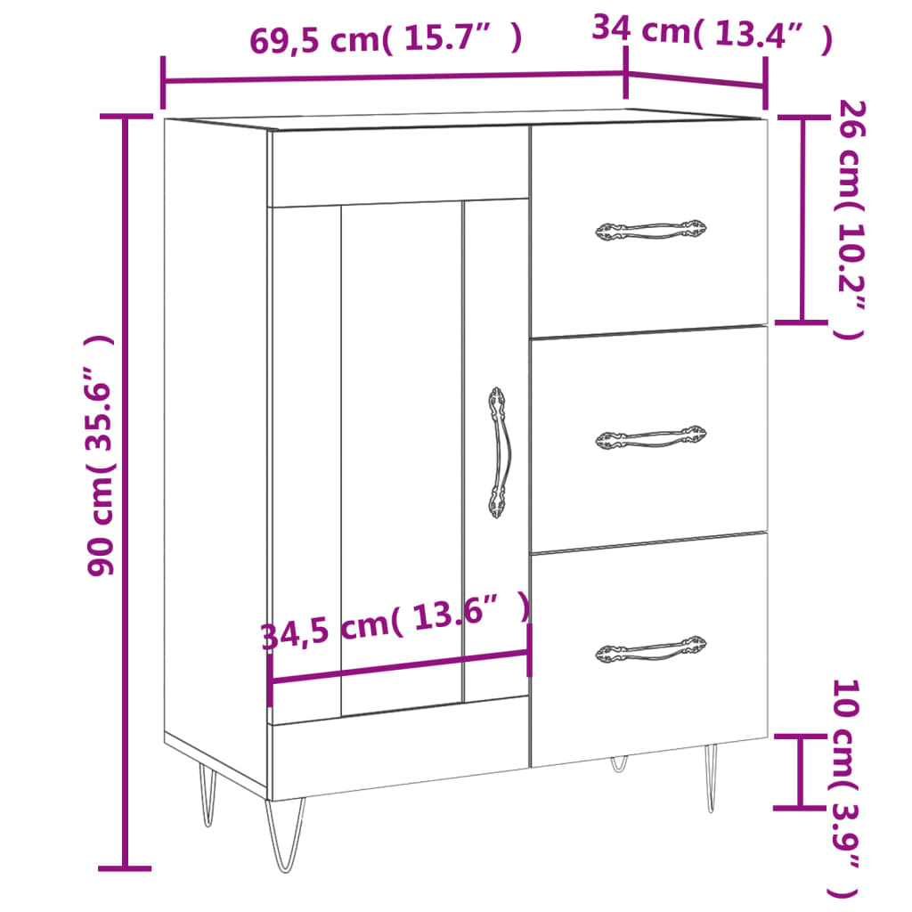 vidaXL Buffet chêne fumé 69,5x34x90 cm bois d'ingénierie