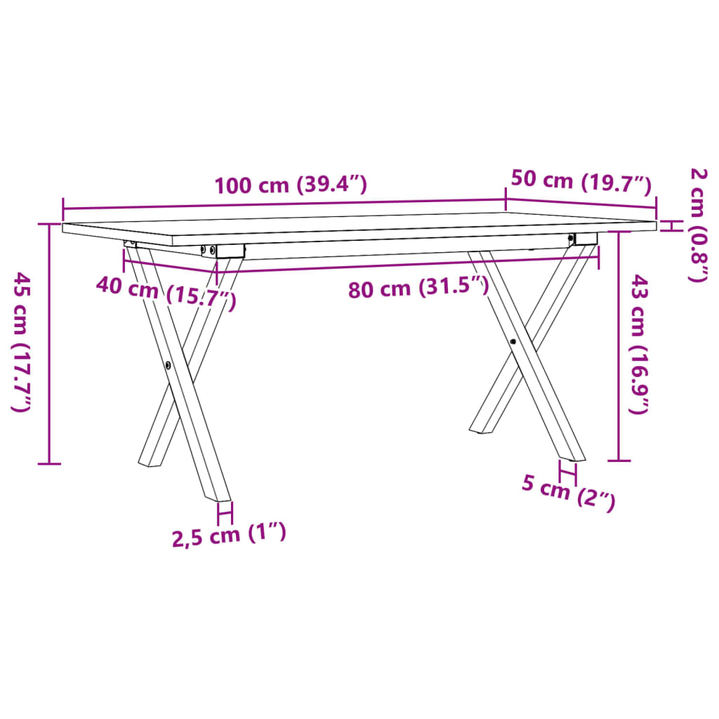 vidaXL Table basse cadre en X 100x50x45 cm bois de pin massif et acier