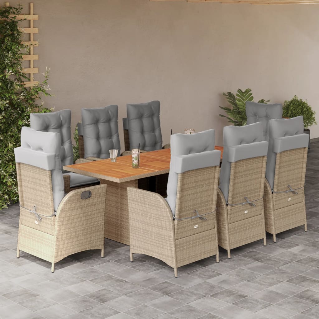 vidaXL Ensemble à manger de jardin et coussins 9 pcs mélange beige