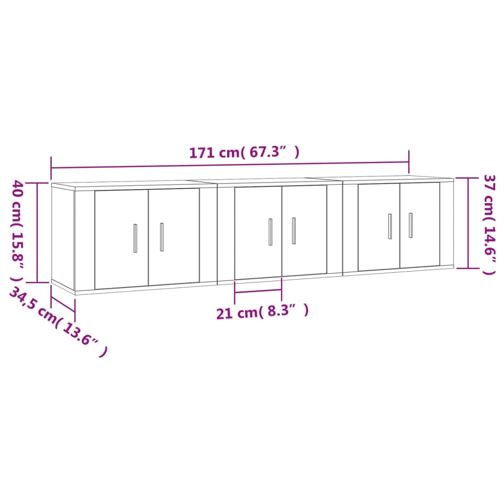 vidaXL Meubles TV muraux 3 pcs chêne fumé 57x34,5x40 cm