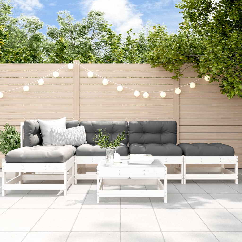 vidaXL Salon de jardin 6 pcs avec coussins blanc bois massif