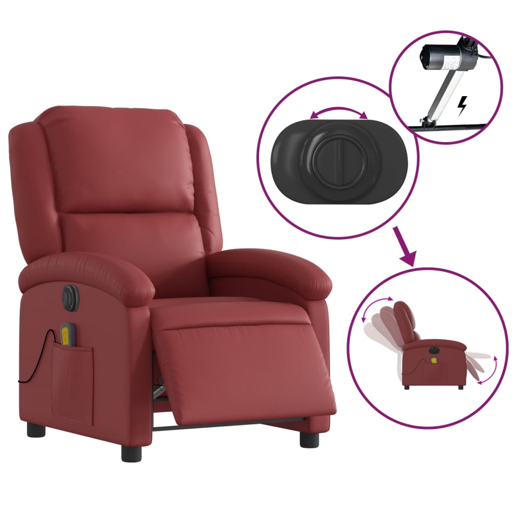 vidaXL Fauteuil de massage inclinable électrique rouge bordeaux