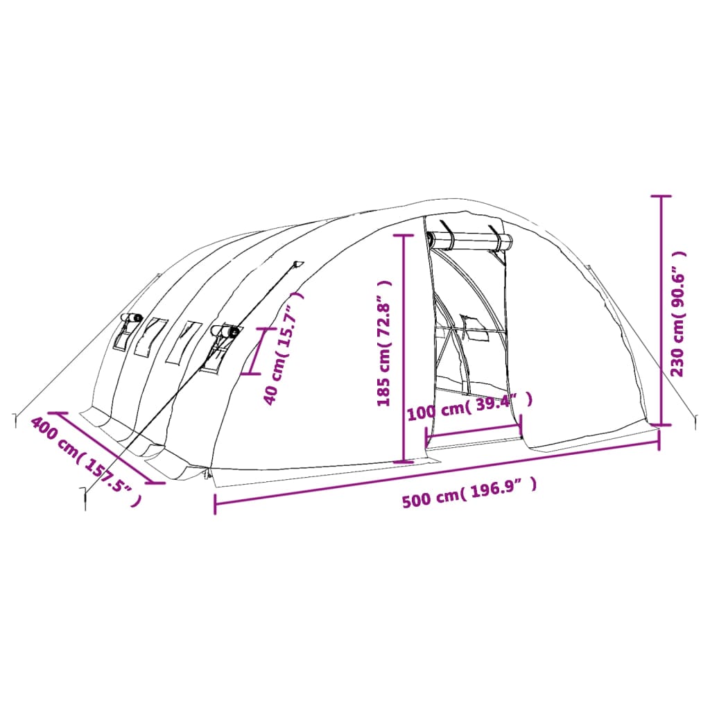 vidaXL Serre avec cadre en acier blanc 20 m² 5x4x2,3 m