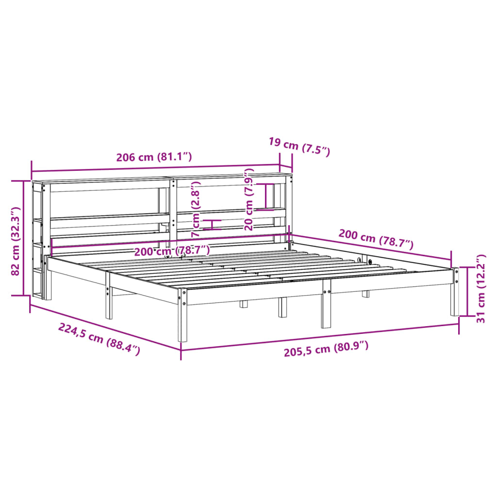 vidaXL Cadre de lit et tête de lit sans matelas cire marron 200x200 cm