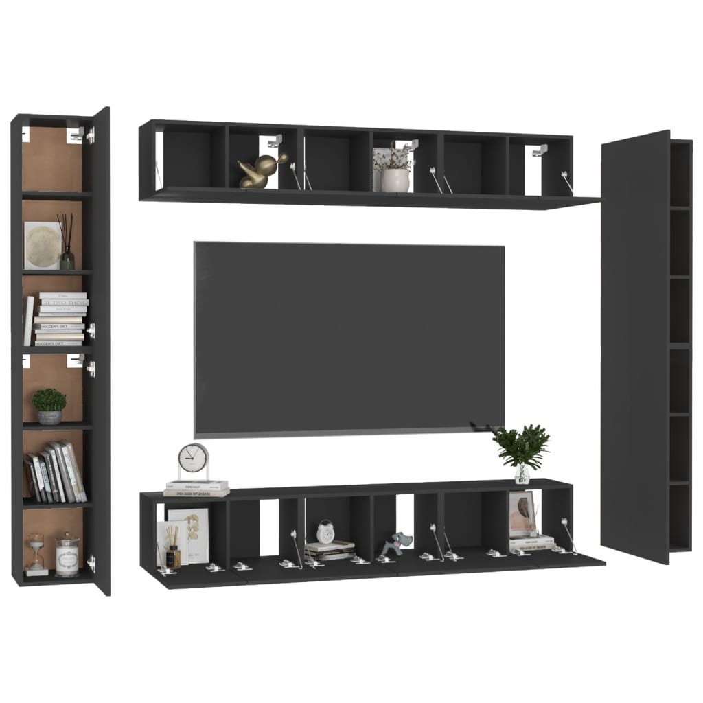 vidaXL Ensemble de meubles TV 10 pcs Noir Bois d'ingénierie