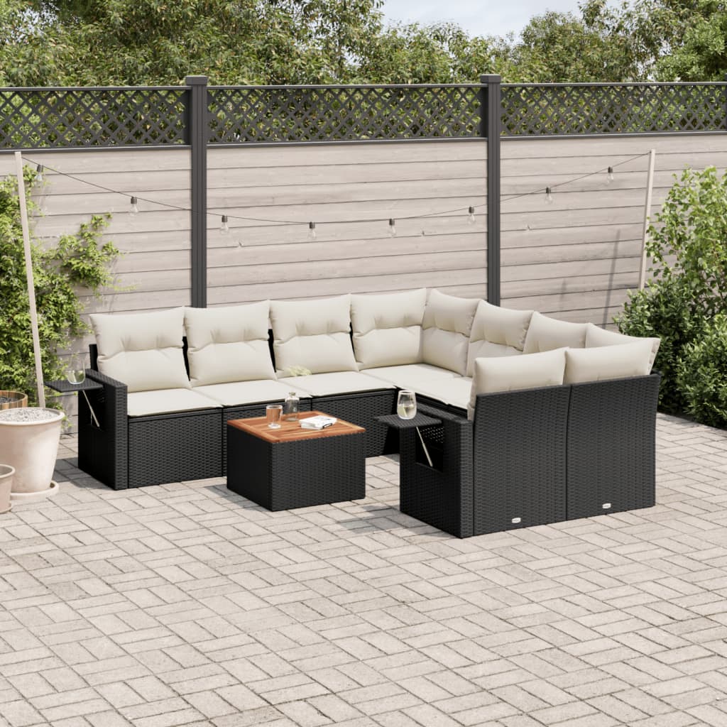 vidaXL Salon de jardin 9 pcs avec coussins noir résine tressée