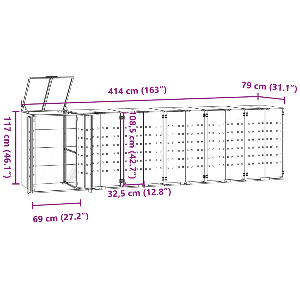 vidaXL Rangement à roulettes pour poubelles pour 6 bacs anthracite