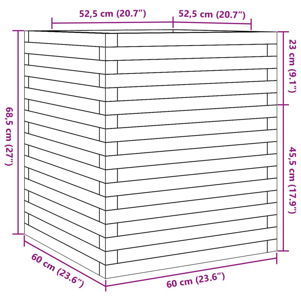 vidaXL Jardinière 60x60x68,5 cm bois de pin imprégné