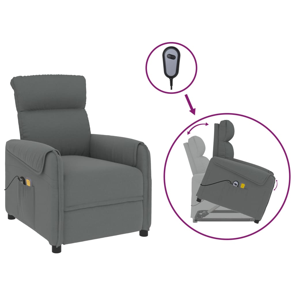 vidaXL Fauteuil de massage inclinable Gris foncé Tissu