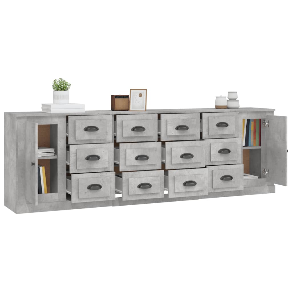 vidaXL Buffets 3 pcs gris béton bois d'ingénierie