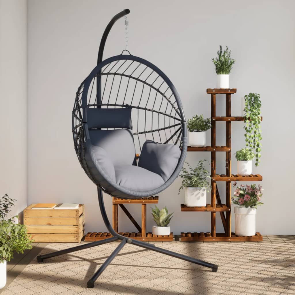 vidaXL Chaise suspendue en forme d'œuf et support gris rotin et acier