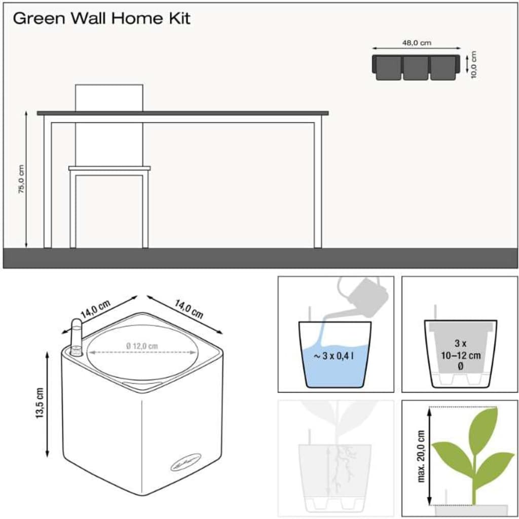 LECHUZA 3 pcs Jardinières Green Wall Home Kit Anthracite brillant