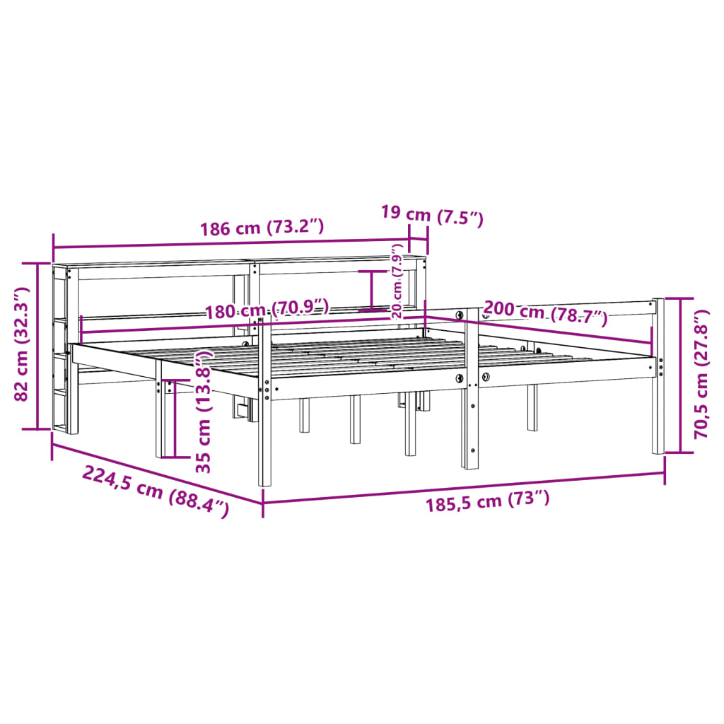 vidaXL Lit pour personne âgée avec tête de lit sans matelas 180x200 cm