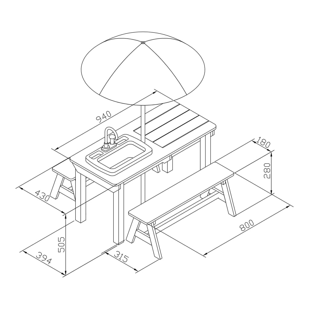 AXI Table de pique-nique à sable et eau Dennis cuisine de jeu et bancs