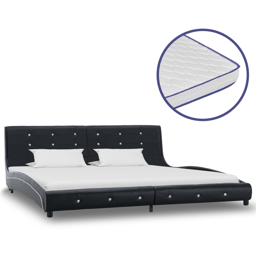 vidaXL Lit avec matelas à mémoire de forme Noir Similicuir 180x200 cm