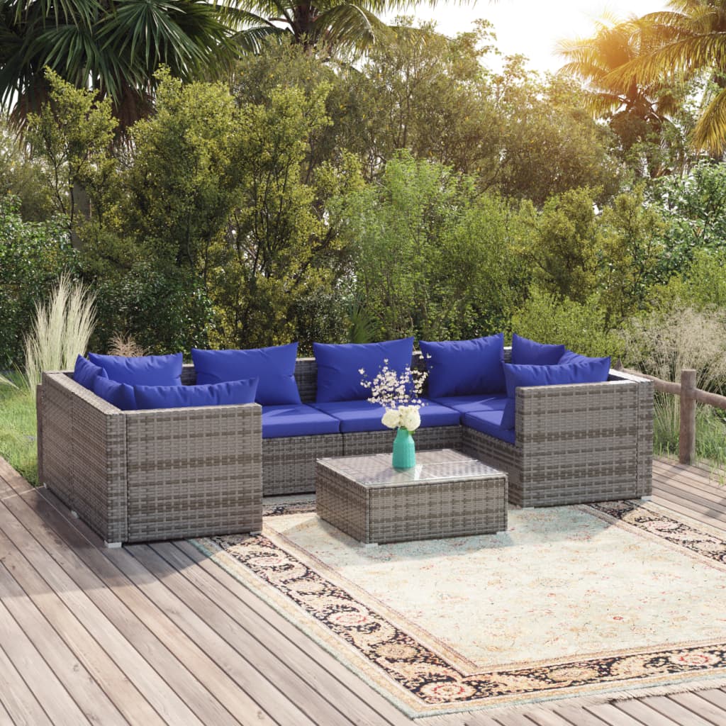 vidaXL Salon de jardin 7 pcs avec coussins résine tressée gris