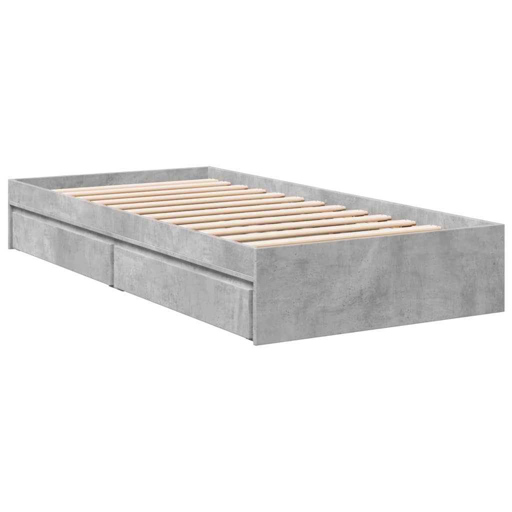 vidaXL Cadre de lit avec tiroirs sans matelas gris béton 100x200 cm