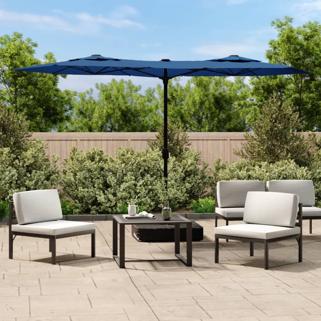 vidaXL Parasol de jardin à double tête avec LED bleu azuré 316x240 cm