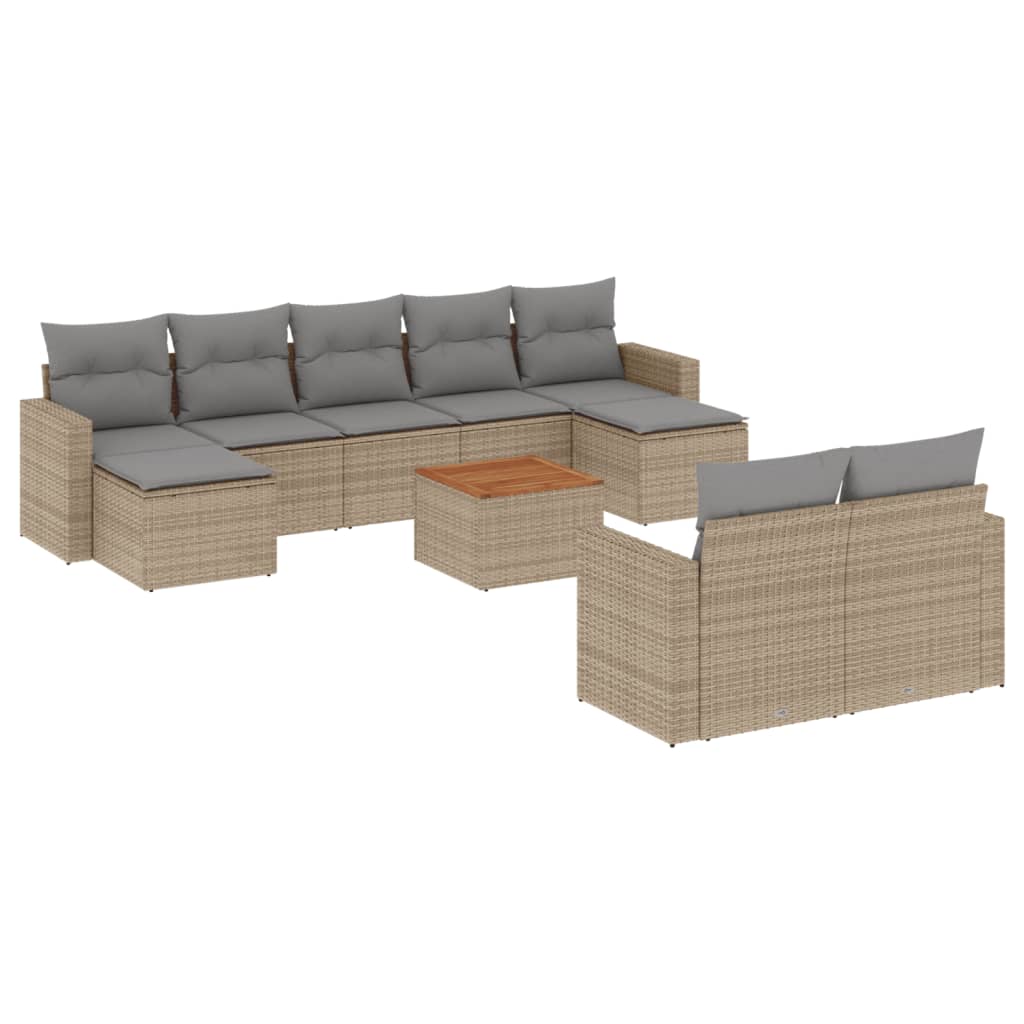 vidaXL Salon de jardin et coussins 10 pcs mélange beige résine tressée