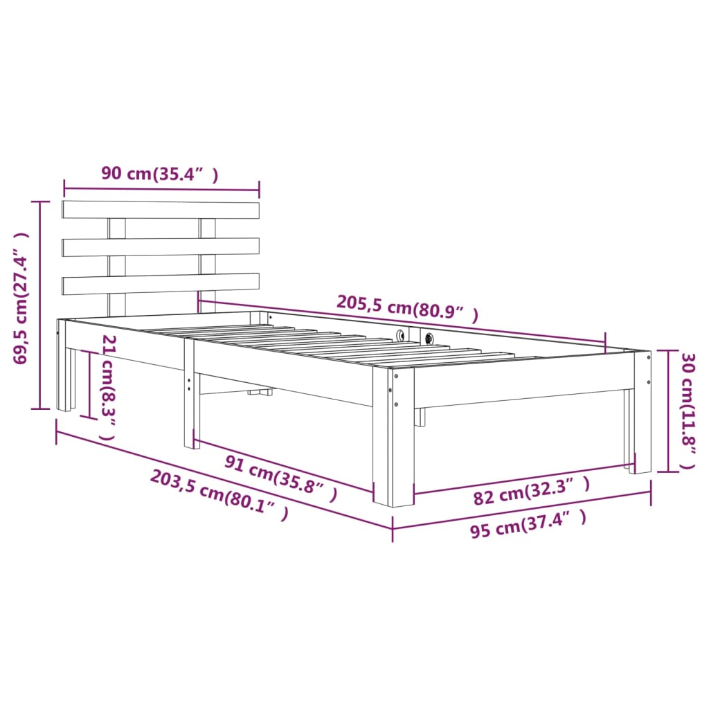 vidaXL Cadre de lit sans matelas bois massif 90x200 cm