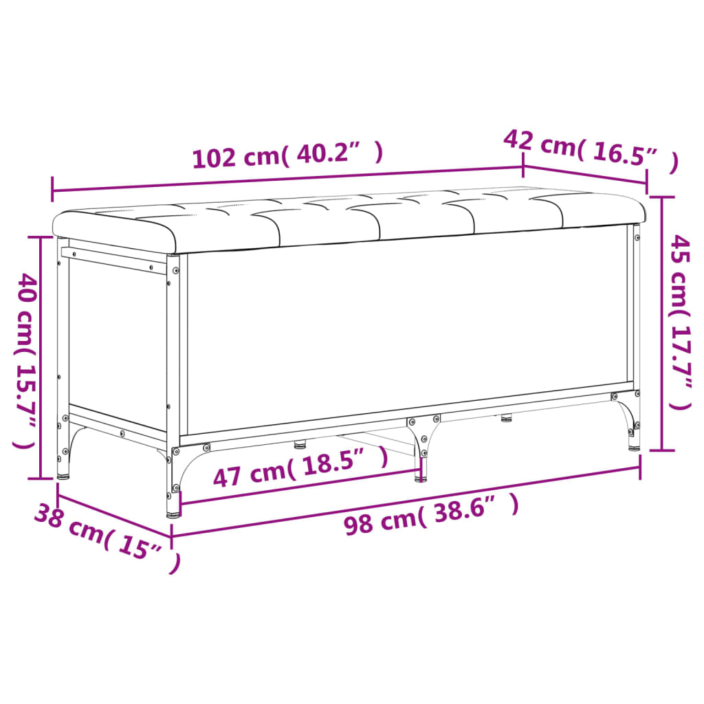 vidaXL Banc de rangement sonoma gris 102x42x45 cm bois d'ingénierie