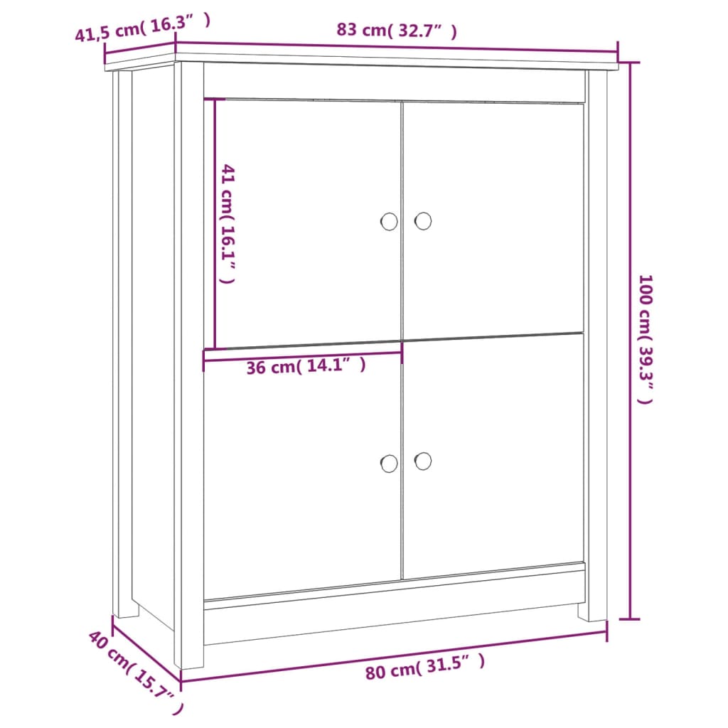 vidaXL Buffet Blanc 83x41,5x100 cm Bois massif de pin