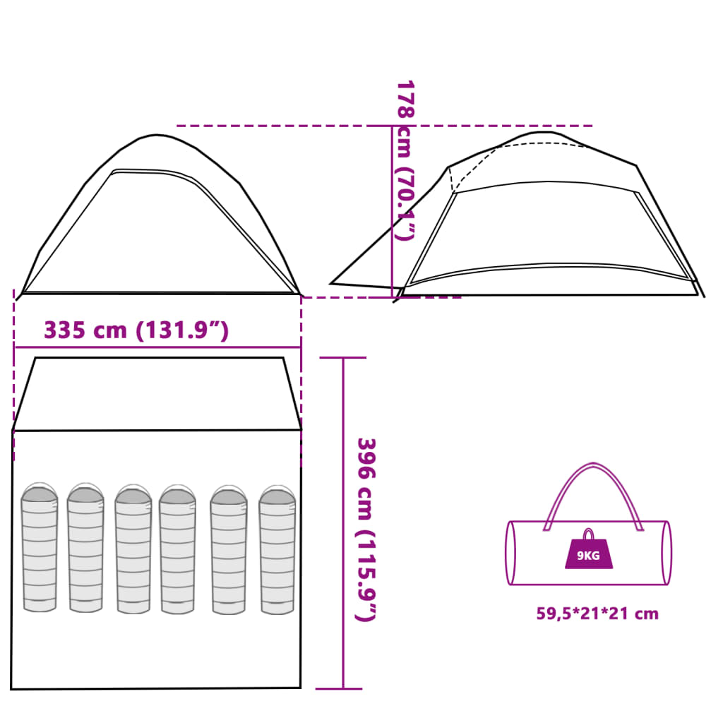 vidaXL Tente familiale à dôme 6 personnes tissu occultant imperméable